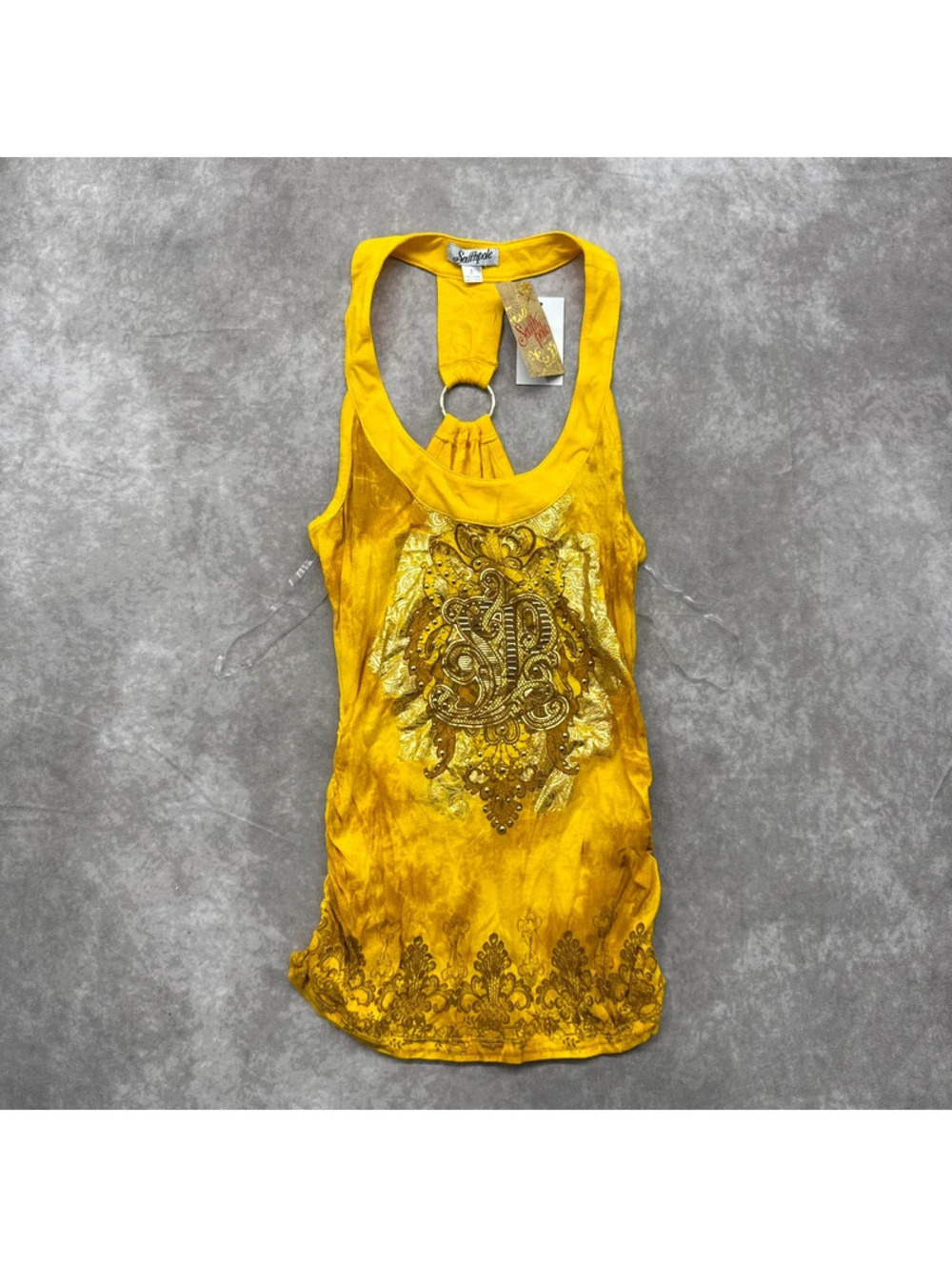 Vintage Y2K Southpole Yellow Tie Dye O-Ring Racerback Tank Size Small NWT